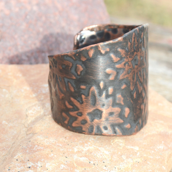 Floral Wide Cuff Copper Boho Hippie Statement - Picture 8 of 9